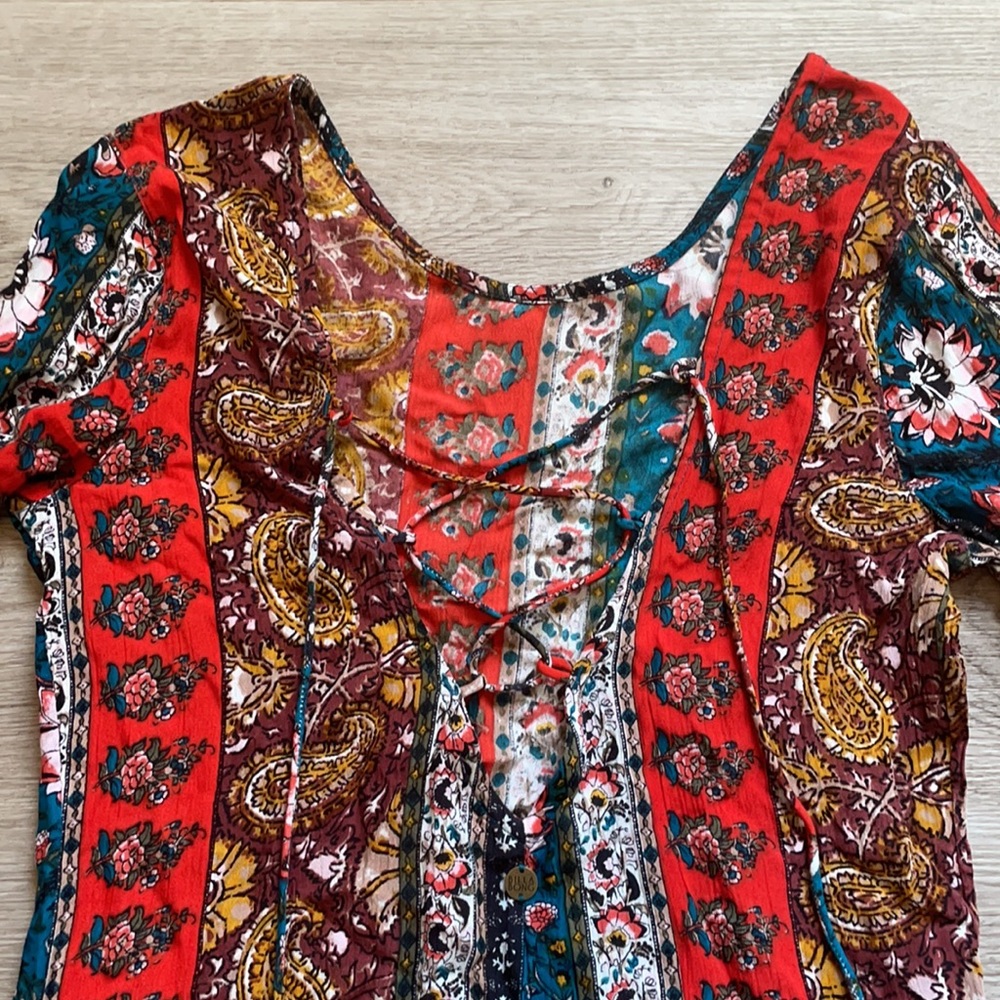 NWT Billabong Peasant Bohemian BOHO Open back patterned floral dress Small - Picture 3 of 9